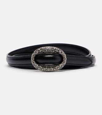 Crystal-embellished leather belt | Saint Laurent
