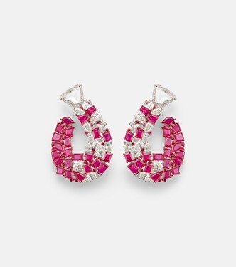 Pendientes de oro blanco de 18 ct (750/1000) con rubíes y diamantes | Kamyen