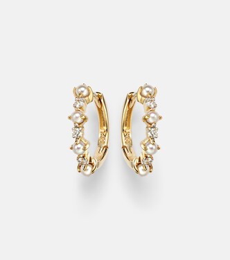 14kt gold (585/1000) earrings with diamonds and pearls | Mateo