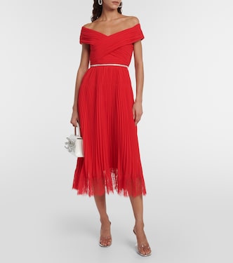 Off-shoulder chiffon midi dress | Self-Portrait