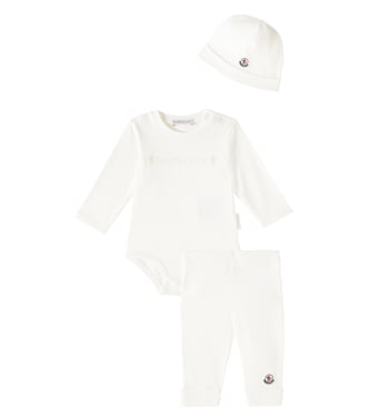 Baby cotton bodysuit, pants, and beanie set | Moncler Enfant