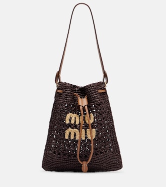 Logo raffia-effect bucket bag | Miu Miu