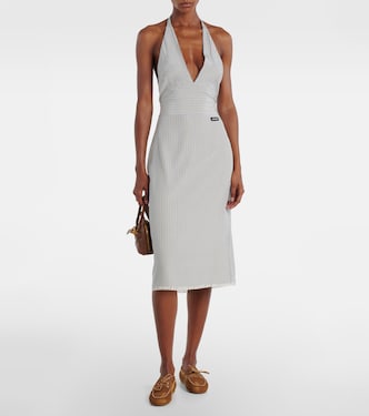 Striped silk crêpe de chine midi dress | Miu Miu