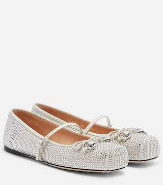 Ballerinas Horsebit aus Leder mit Kristallen | Gucci