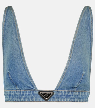 Logo denim bralette | Prada