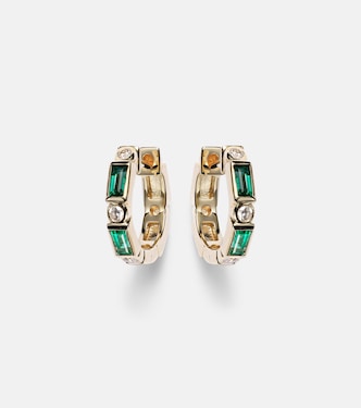 Boucles d’oreilles Huggie en or 14 ct, diamants et émeraudes | Sydney Evan