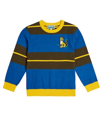 Pull rayé en coton mélangé à logo | Kenzo Kids