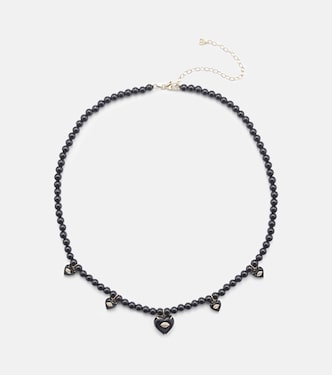 Collier Carved Heart en or 14 ct, perles, diamants et onyx | Sydney Evan
