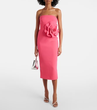 Floral-appliqué crêpe midi dress | Rebecca Vallance