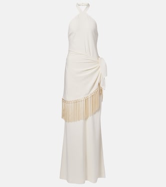Meteora fringed halterneck crêpe cady gown | Taller Marmo