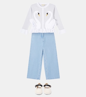 러플 코튼 블렌드 자카드 카디건 | Stella McCartney Kids
