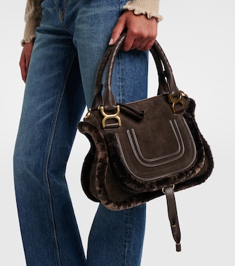 Marcie Small shearling-trimmed suede tote bag | Chloé