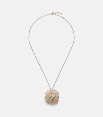 Collar Broche Lion de oro de 9 ct con diamantes, tsavoritas y ónice  | Yvonne Léon