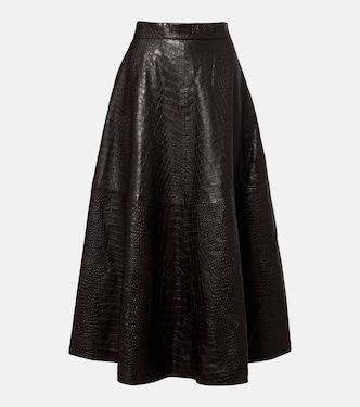 Crocodile-effect leather midi skirt | Róhe