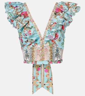 Crop top de popelín de algodón floral | Camilla