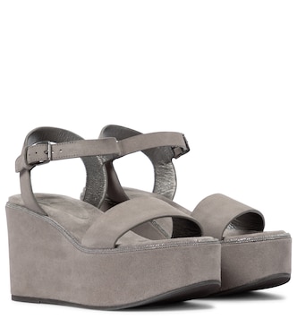 Suede platform wedge sandals | Brunello Cucinelli