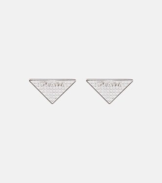Logo embellished silver earrings | Prada