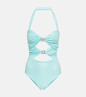 Embellished halterneck swimsuit | Self-Portrait