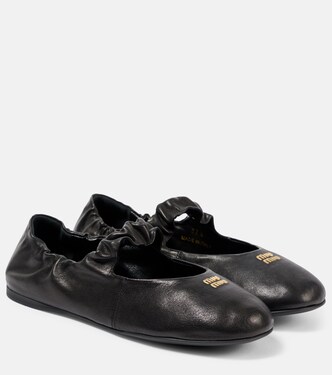 Logo leather Mary Jane flats | Miu Miu