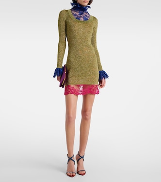 Vestido corto en lamé de encaje | Saint Laurent