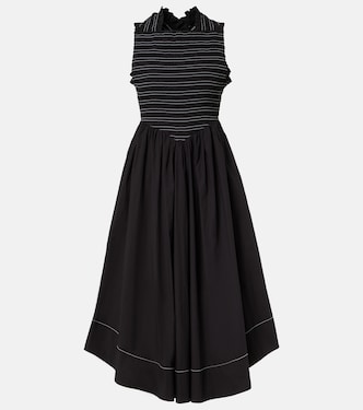Smocked cotton-blend midi dress | Ganni