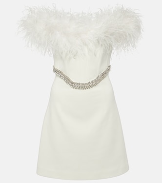 Bridal Verziertes Minikleid Blanche aus Crêpe mit Federn | Rebecca Vallance