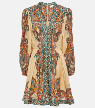 Ottie Plunge paisley linen minidress | Zimmermann