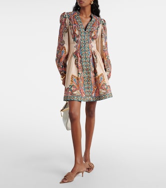 Ottie Plunge paisley linen minidress | Zimmermann