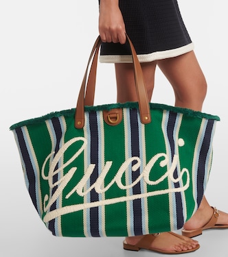 Large logo embroidered canvas tote bag | Gucci