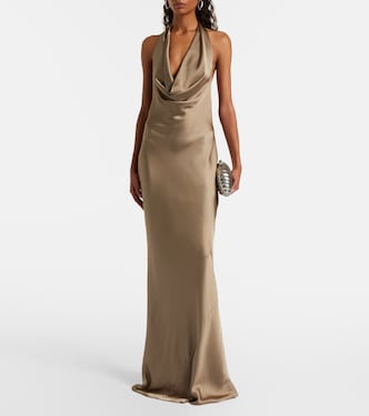 Bias draped halterneck satin gown | Norma Kamali