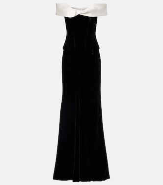 Off-shoulder velvet bustier gown | Costarellos