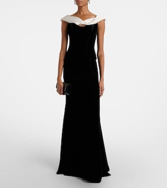 Off-shoulder velvet bustier gown | Costarellos
