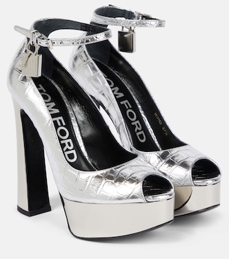 Metallic leather platform peep-toe pumps | Tom Ford