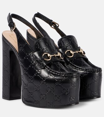 Horsebit GG debossed leather loafer pumps | Gucci