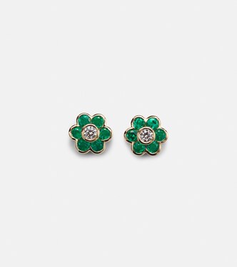 Ohrringe Flora aus 18kt Gelbgold mit Diamanten und Smaragden | Anita Ko
