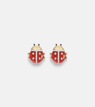 Ohrringe Coccinelle aus 9kt Gelbgold mit Diamanten und Achat | Yvonne Léon