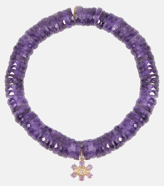 14kt gold and amethyst heishi beaded bracelet with diamond | Sydney Evan