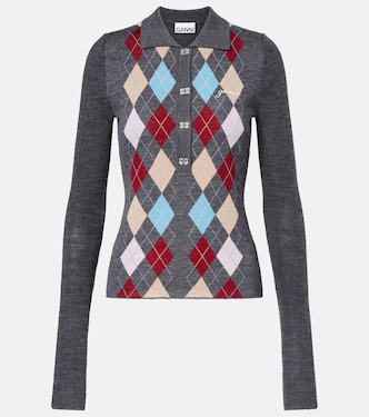 Argyle wool polo sweater | Ganni