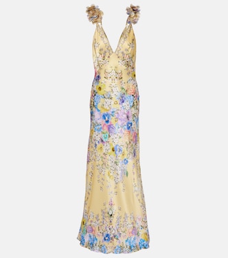 Embellished floral ruffled silk satin maxi dress | Camilla