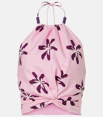 Lodi floral halterneck linen crop top | Cala de la Cruz