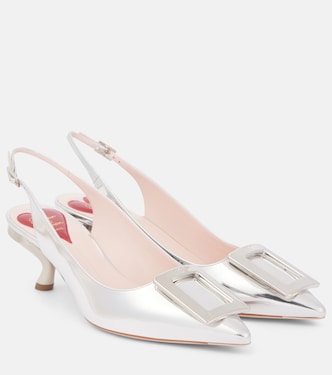 Virgule 55 metallic leather slingback pumps | Roger Vivier