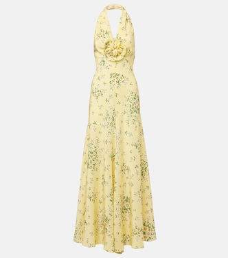 Vestido largo de seda con escote halter | Rodarte