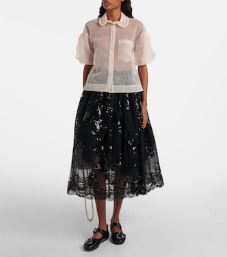 Cropped puff-sleeve tulle shirt | Simone Rocha