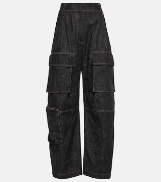 Pantalon cargo à taille haute en jean | Brunello Cucinelli
