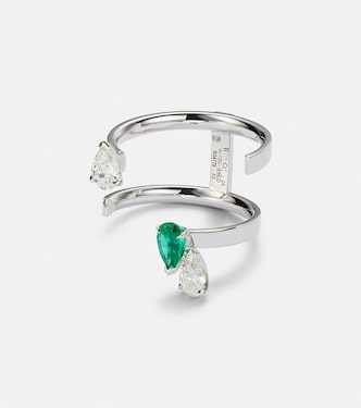 Anello Serti Sur Vide in oro bianco 18kt con diamanti e smeraldo | Repossi