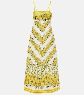 Vestido midi Gisela de lino floral | Alémais