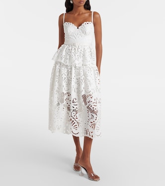 Robe midi en coton et dentelle | Self-Portrait