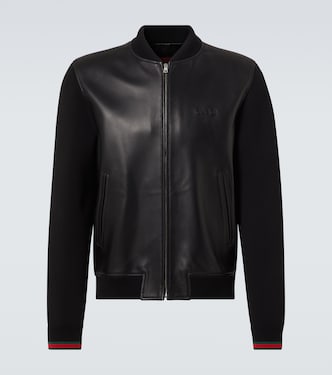 Bomberjacke Web Stripe aus Leder und Strick | Gucci