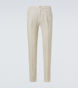 Pinstripe wool and linen straight pants | Rubinacci