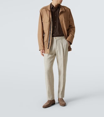 Pinstripe wool and linen straight pants | Rubinacci